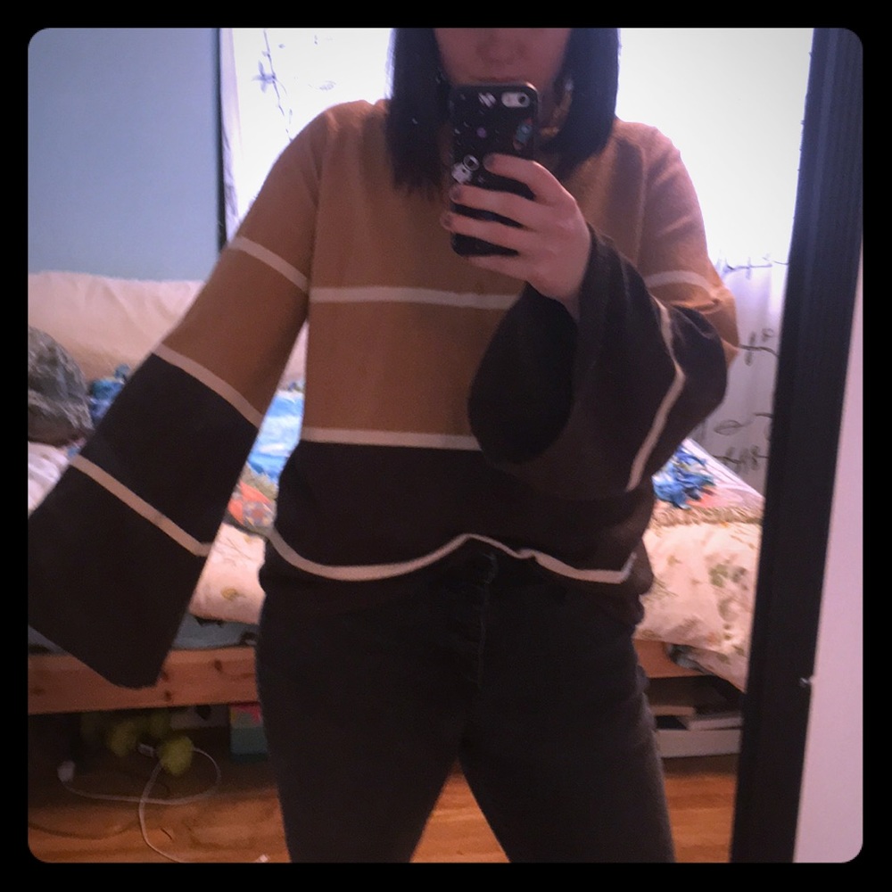Retro striped bell sleeve sweater